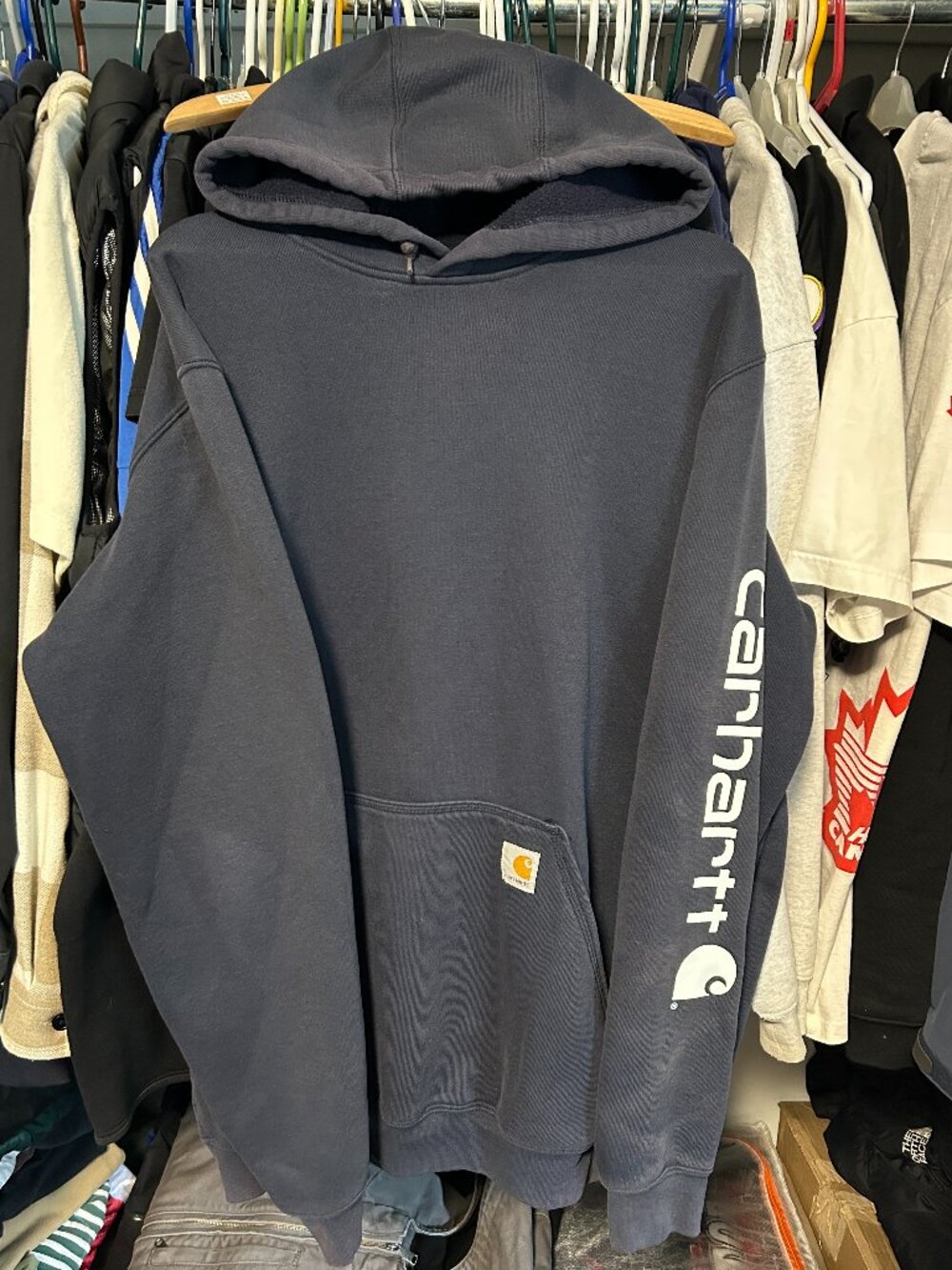 Carhartt Navy Blue Work Hoodie - Size L Tall, Fit XL